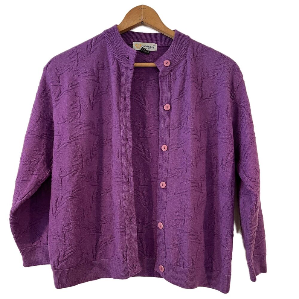 Camela Purple Vintage Cardigan Button Front Size 38 Pure New Wool